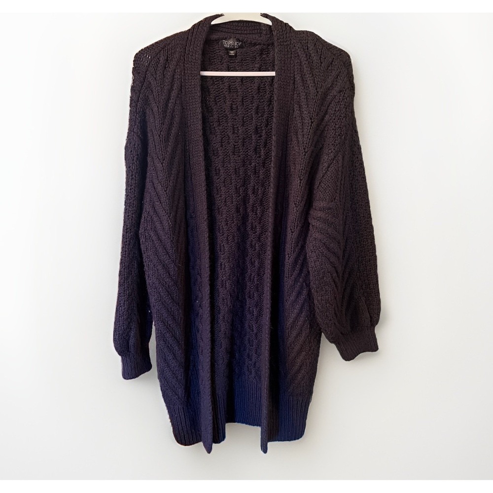 Topshop Heavy Cozy Cableknit Navy Blue Long Cardigan Size S/2